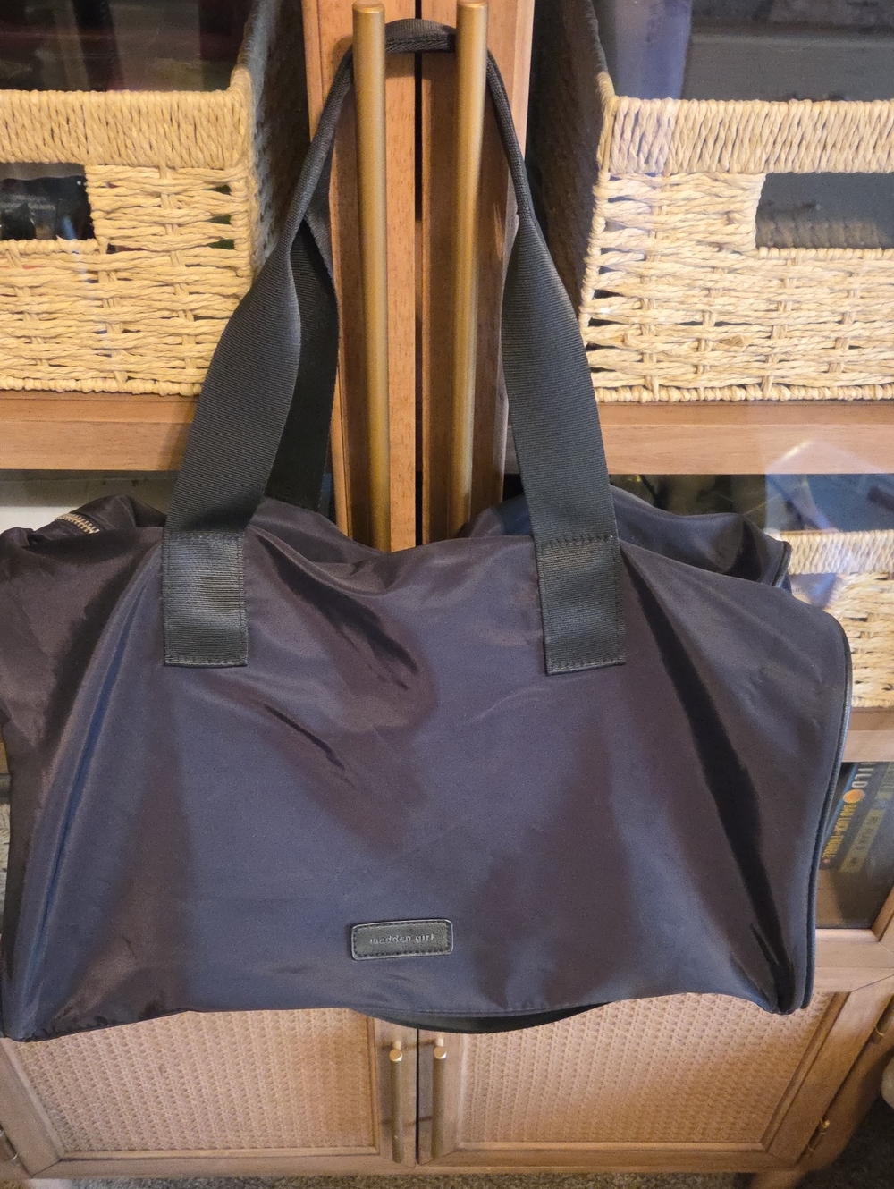 Madden Girl Black Nylon Tote with Silver Hardware